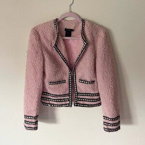 DStudio Pink Black Wool Blend Channel Style Short Jacket Size 8